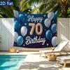 Blue 70th Balloon Birthday Backdrop 1pc - Polyester Banner