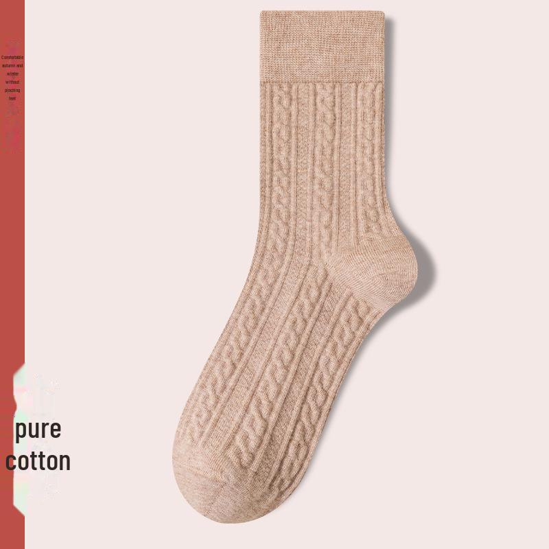 Women's Retro Twist Pure Cotton Mid-Tube Socks - Antibacterial, Deodorant, Autumn/Winter, White Long Socks.