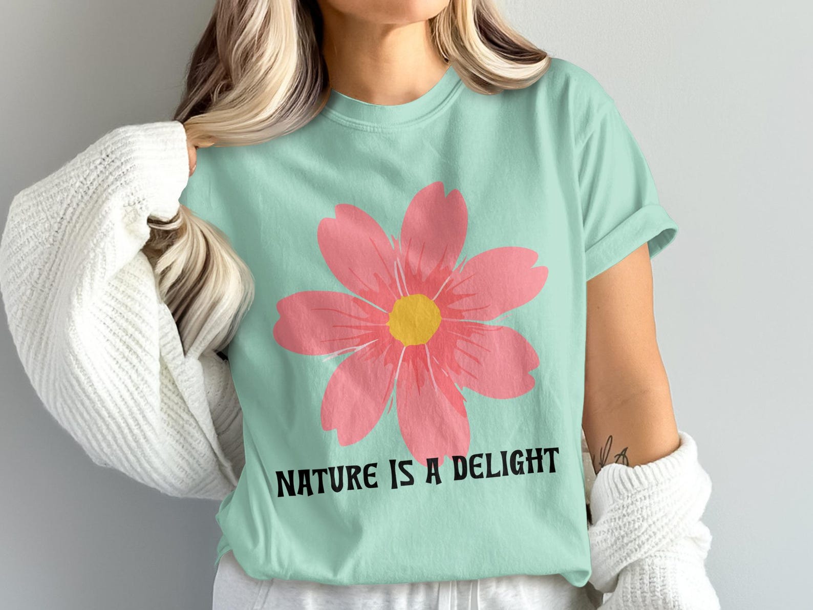 Nature is a Delight Flower T-Shirt, Cottagecore Floral Graphic Tee, Garden Lover Gift M