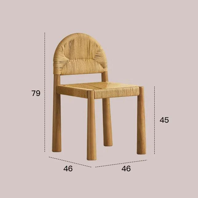 Single Solid Rattan Chair Weaving Minimalist Cream Style Straw Rope Hand-Woven Leisure Back Chair Balcony Outdoor Vintage Seat