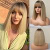 EASIHAIR Synthetic Bob Wigs with Bang Short Straight Light Blonde Beige Natural Hair Wigs for Women Daily Cosplay Heat Resistant