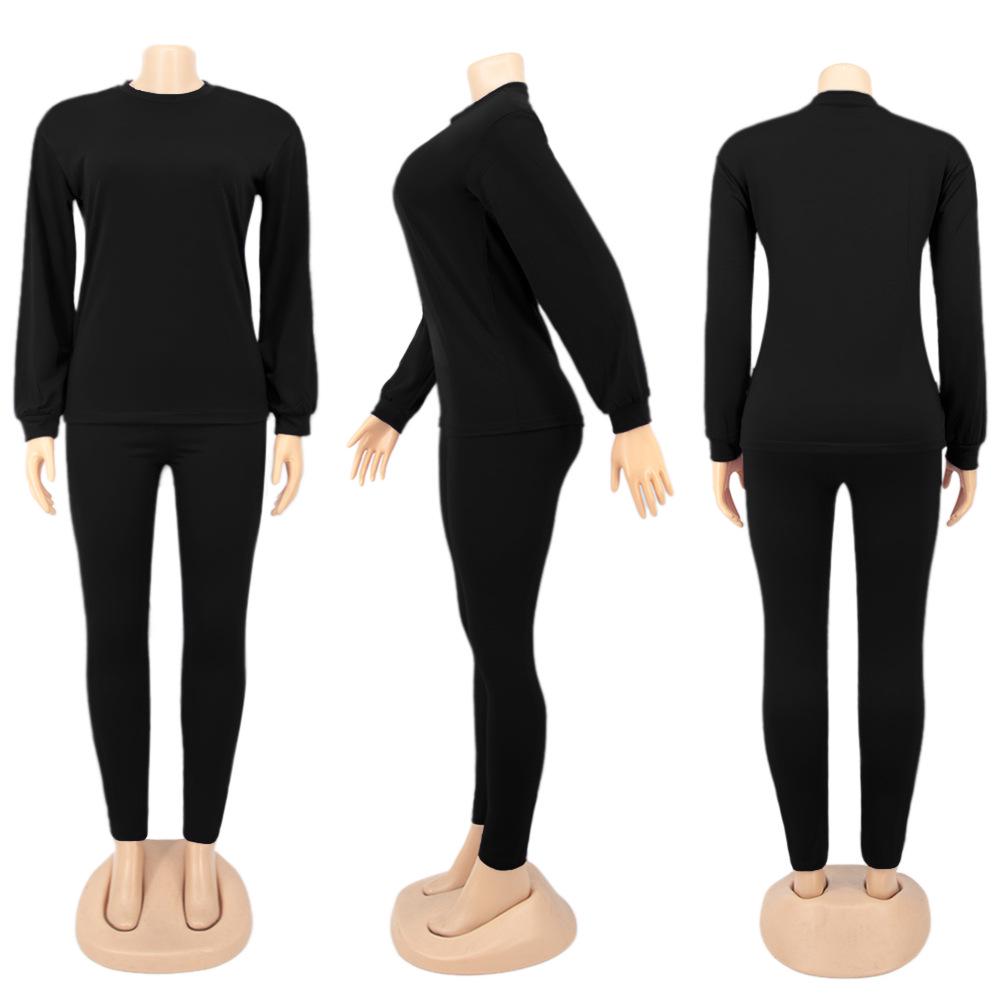European Autumn/Winter Solid Color Hoodie and Long Pants Sportswear Set