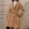 Women's Single Breasted Mid Length Windbreaker Versatile Light Luxury Grace Jacket Chic Spliced Plush Lapel Lace Up Overcoat