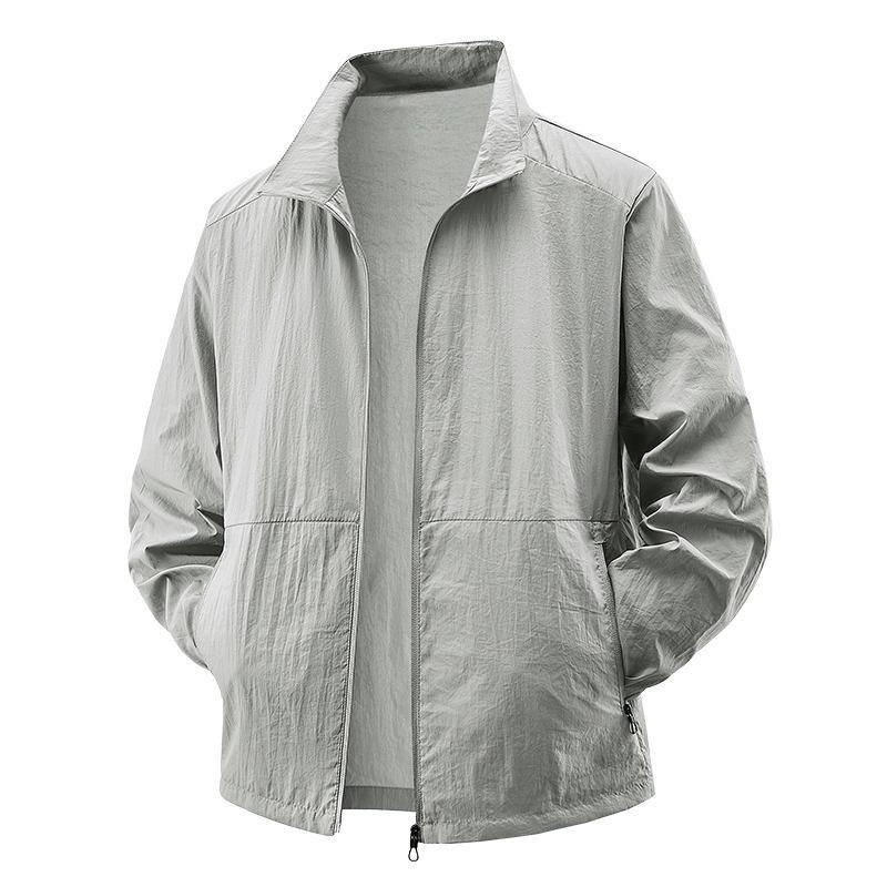 Mens Stand Collar Sun Protection Quick Drying Loose Jacket Summer Lightweight Sportswear M светло-серый