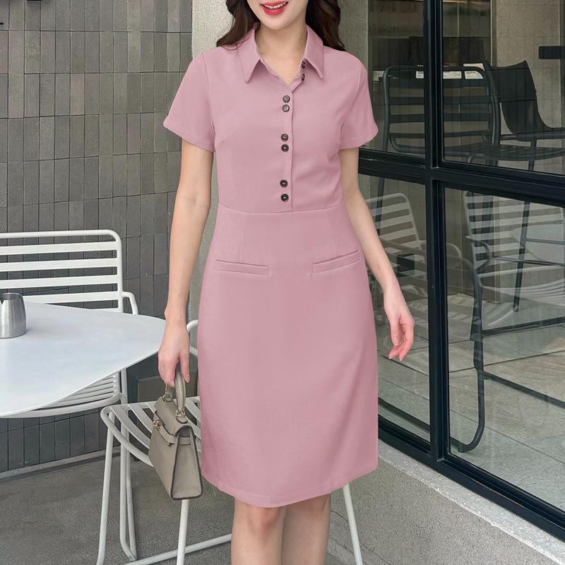 ZANZEA Lässiges Kleid mit Umlegekragen und einfarbigen Kurzarm für Damen