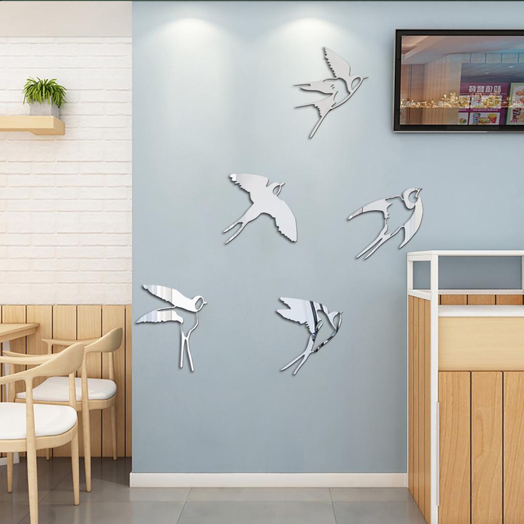 Acrylic Mirror Bird Wall Stickers Self Adhesive Mirror Wall Decor Removable for Living Room Bedroom Bathroom Decoration