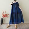 DIMANAF 2025 Summer Women Vintage Linen Plus Size Long Dress Short Sleeve Casual O-Neck Basic Loose Dress