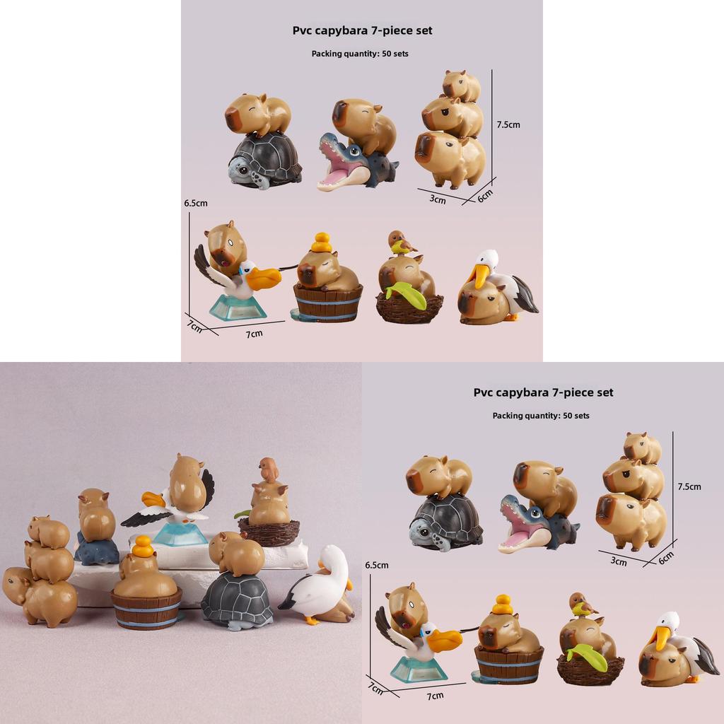 Conjunto de Figuras Colecionáveis de Capivara Com Material de PVC Para Decoração de Mesa e Presente