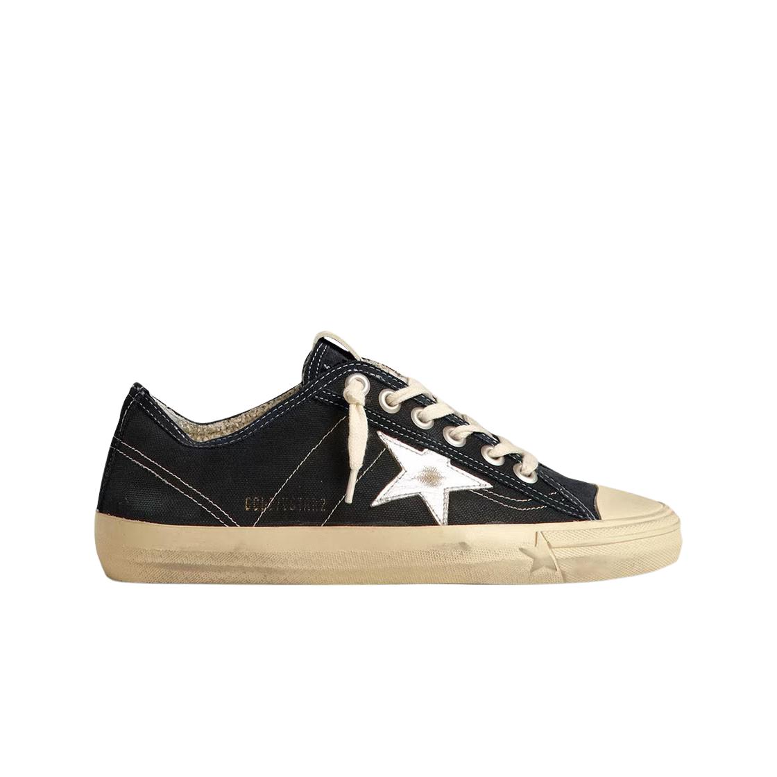 

(w) Golden Goose V-star Navy Blue Canvas With Laminated Leather Star Sneakers 40W