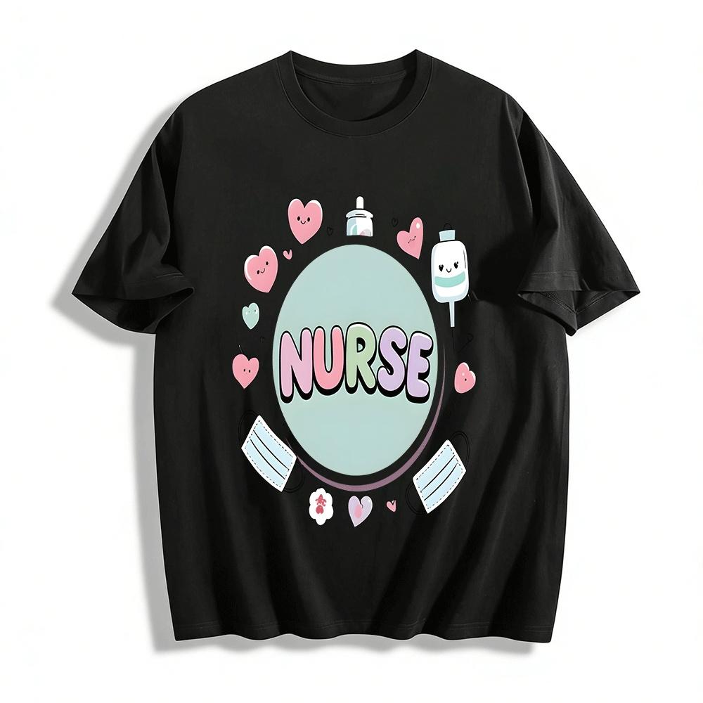 Cute Heart Medical Element Nurse Themed Casual Printed Top Pure cotton T-shirt XXS