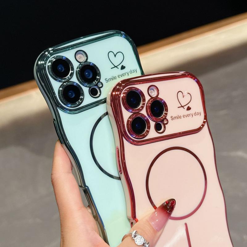 Applicable to iPhone17Promax large wave electroplating mobile phone case Apple 16 magnetic suction love anti-drop 15 protective case