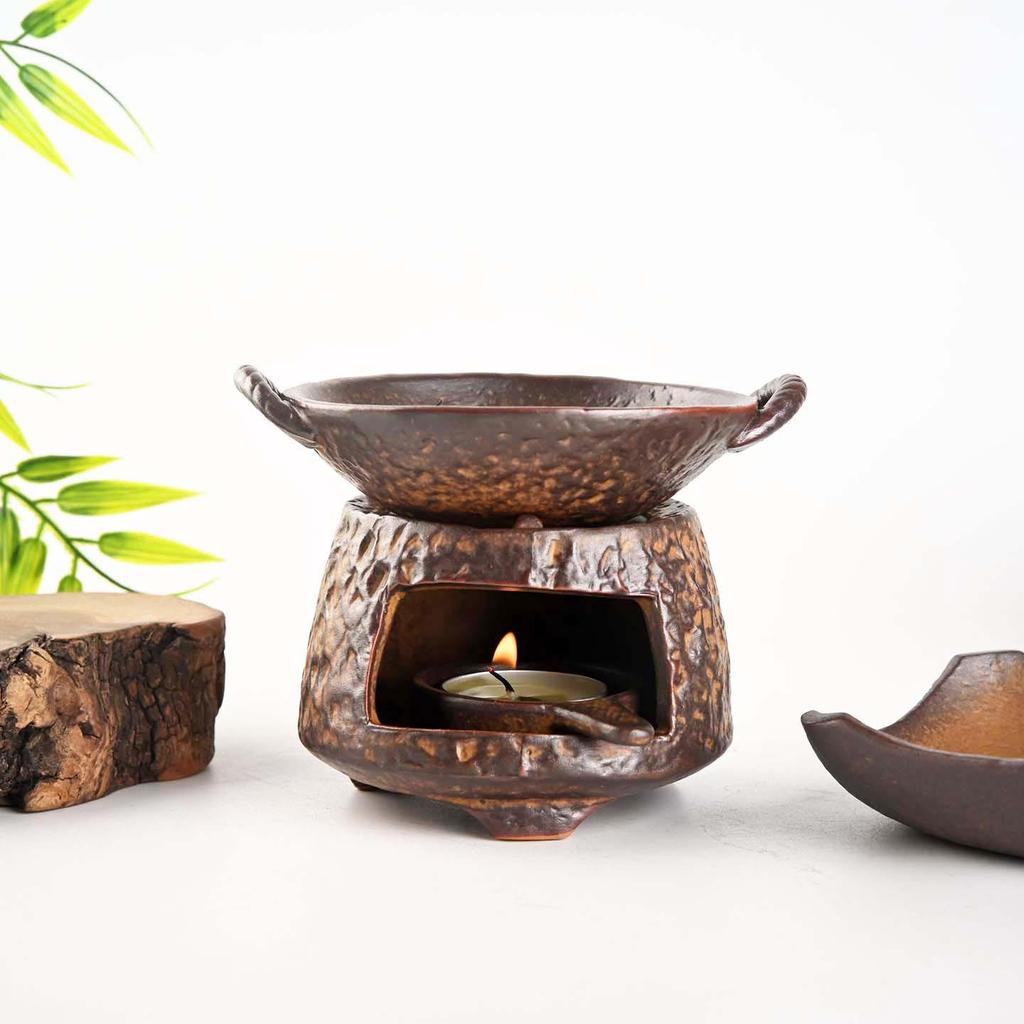 Vintage Ceramic Incense and Candle Burner Set with Agarwood and Tea Roasting Features