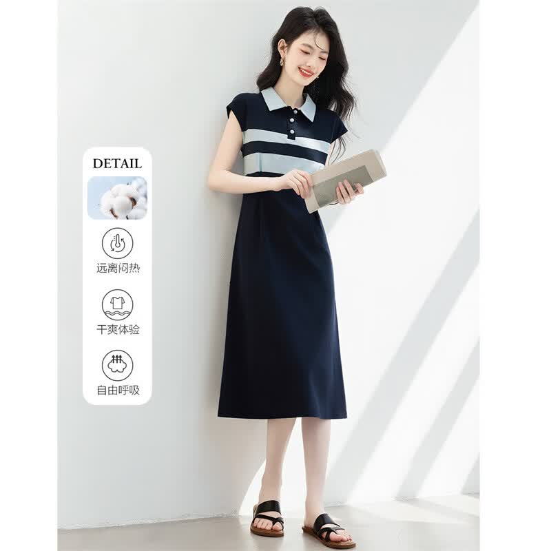 

Xinfeiyu Fashion Color Block Slimming Midi Polo Dress M