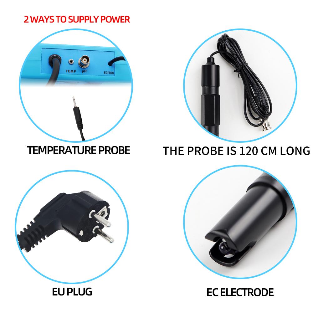 3-in-1 Water Quality Controller PH EC TEMP Meter Water Quality Monitor EC Temperature Meter for Pool Fishpond Aquaculture