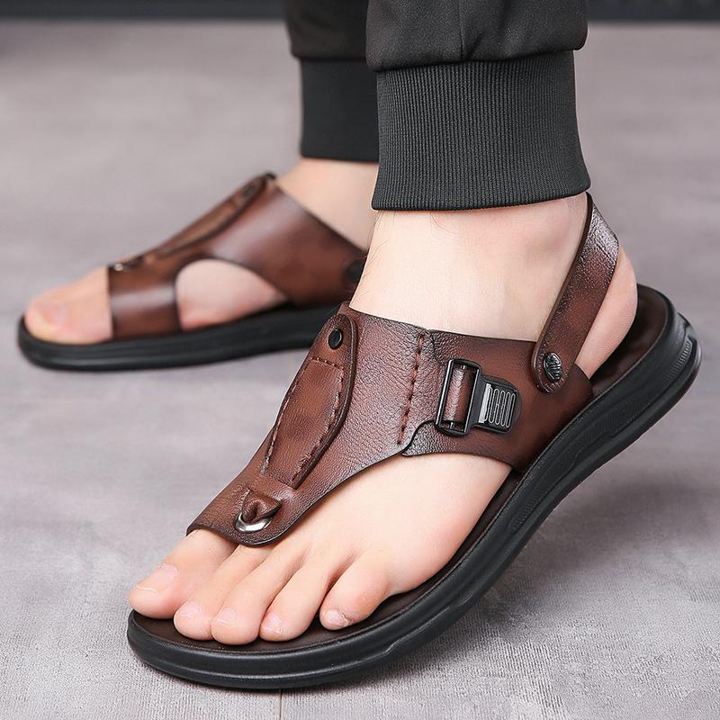 TUINANLE Neue Herren Rutschfeste Ledersandalen Offene Zehen Weiche Sommer Strand Pantoffeln für Herren Outdoor Lässige Bequeme Sandalen