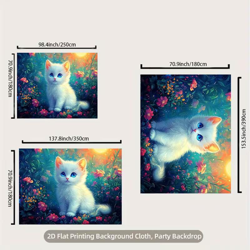 2D Flat Printing Kitten Floral Backdrop for Aesthetic Bedroom Wall Decor