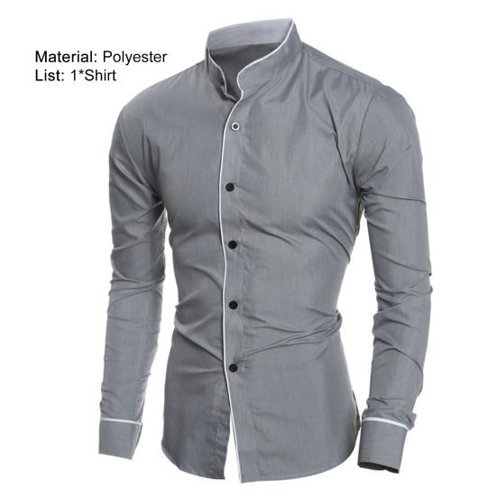 Men Shirt Business Single-breasted Stand Collar Formal Contrast Color Line Autumn Shirt for Work