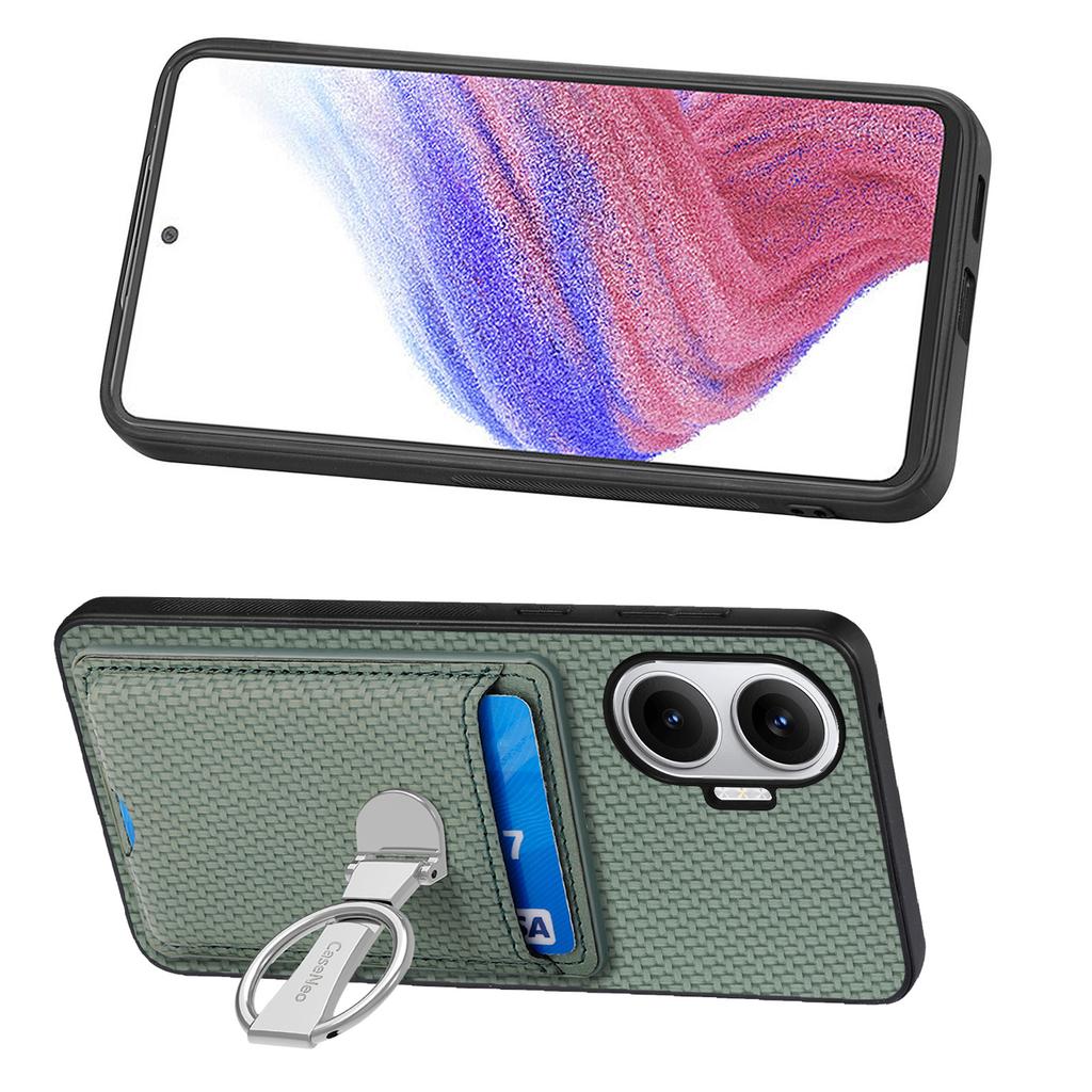 For Xiaomi Redmi Turbo 4 Pro 5G Leather Phone Back Cover with Kickstand and Card Slots Carbon Fiber Texture