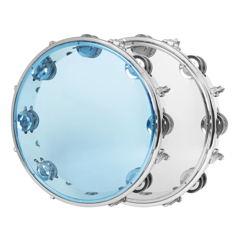 10Inch Double Row Tambourine Round Musical Tambourine Metal Bells Hand Held Percussion Drum with Ergonomic Handle Grip