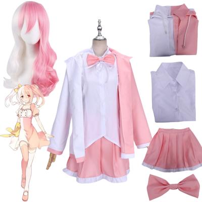 Anime Danganronpa Monomi Cosplay Ροζ Μακριά Περούκα Monokuma JKUniform Μπουφάν με Κουκούλα Σετ Φούστα για Κορίτσι Πουκάμισο Αποκριάτικες Καρναβαλικές Στολές