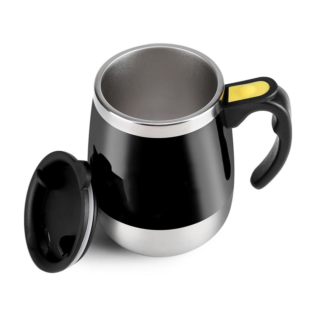Electric Stainless Steel Self Mixing Cup Magnetic Stirring Coffee Mug Black