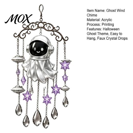 Alloy Chain Wind Chime Halloween Ghost Decoration, Vintage Sun Catcher with Faux Crystal Hanging Ornament Drops Tassels, Acrylic for Holiday