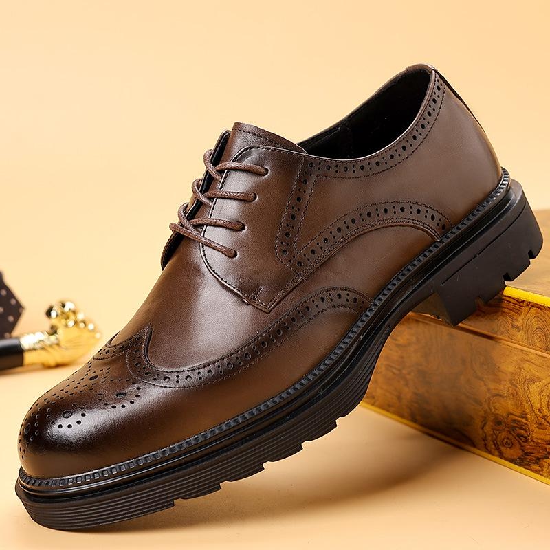 Men'S Leather Shoes Leather Business Dress Men'S Shoes Brock Carved Wedding Shoes British Platform Trend Shoes Large Size