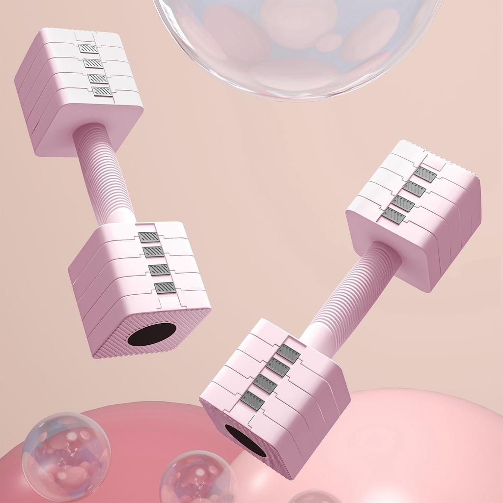Adjustable Dumbbells, Set of 2 x 5 kg, Pairs 1-5 kg, Non-Slip Handles, Pink