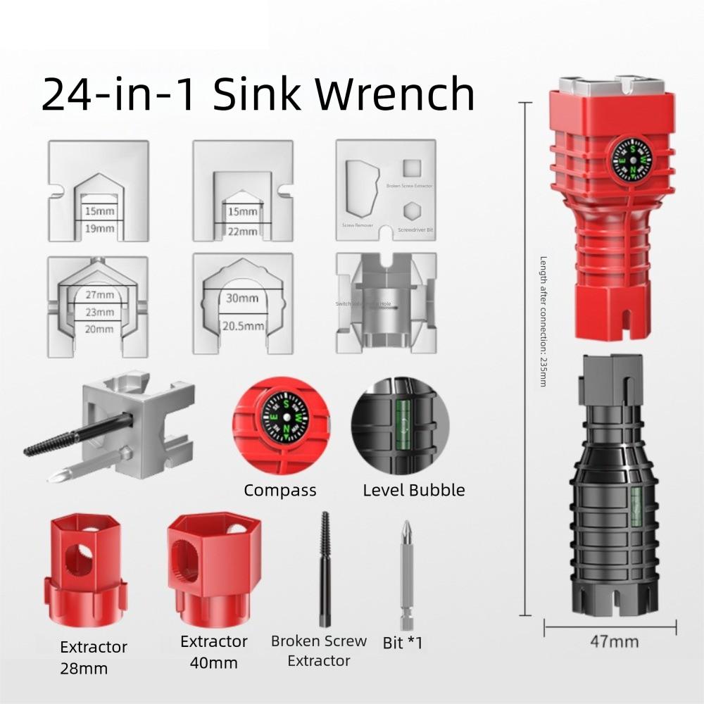 18/24 In 1 Multifunction Faucet Tool Anti-Slip Handle Double Head Wrench Plumbing Tool Pelvic Floor Leading Sleeve