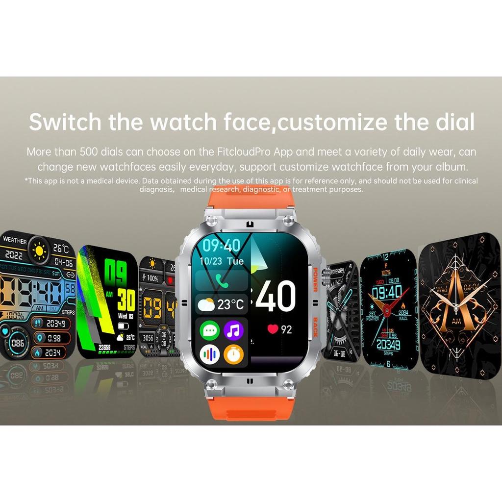 New Rugged Military Smart Watch Outdoor Sport Bracelet 1.96'' HD Display Sports Fitness AI Voice Smartwatch