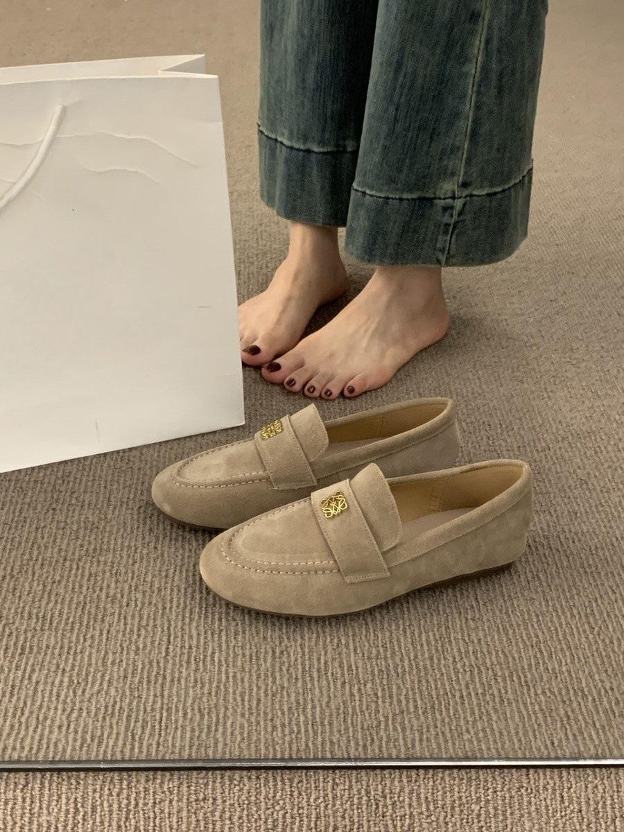British style one-pedal flat-soled loafers are versatile and not tiring. Casual flat-soled Doudou single shoes 35 серый