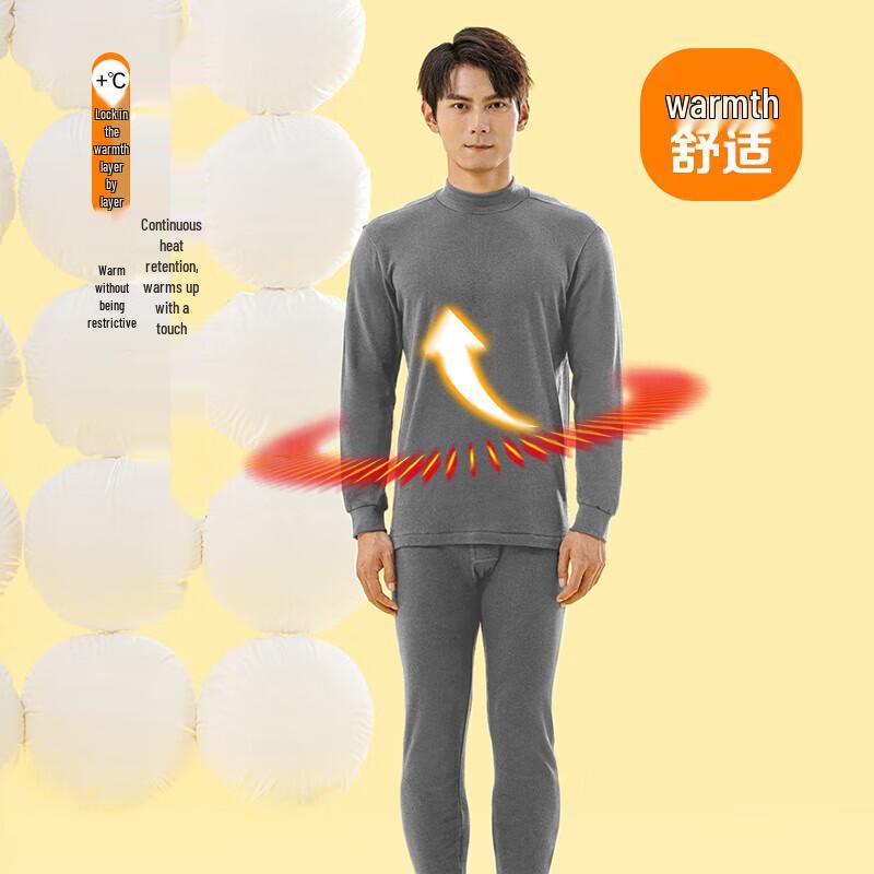 Yiershuang Men's 100% Cotton Mock Neck Thermal Underwear Set