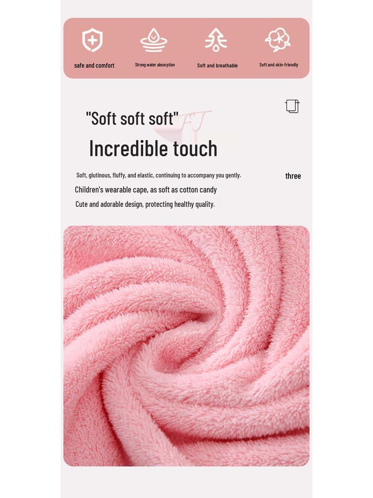 Cartoon Hooded Quick-Dry Coral Fleece Baby Poncho Towel