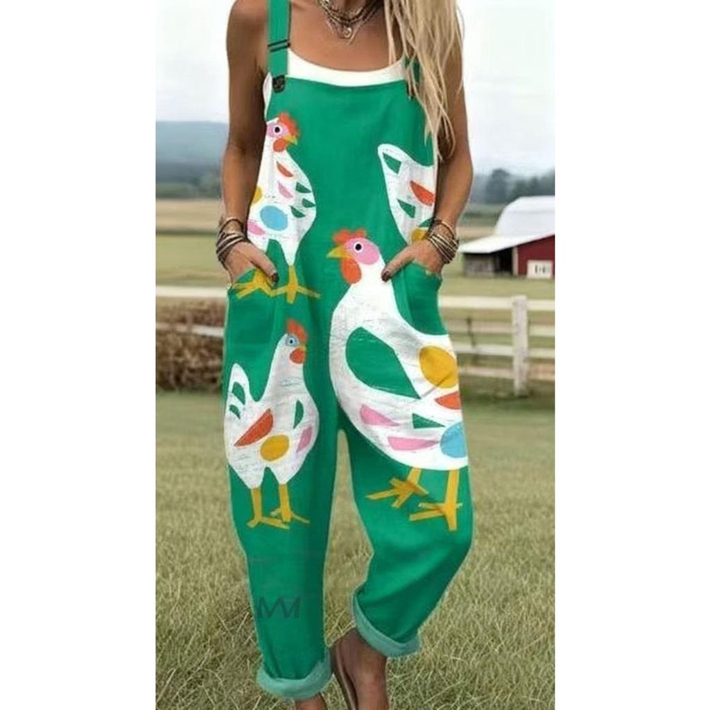 Women's Sleeveless Mid Rise 3D Digital Print Loose Casual Overalls Jumpsuit For Summer