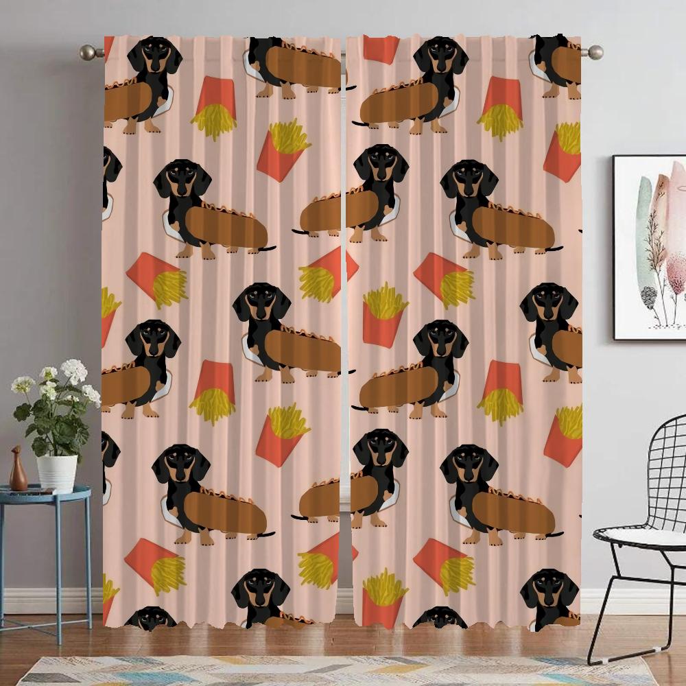 Tulle for Bedroom Dachshund Modern Living Room Curtains 2 Pieces Halloween Decoration Partition Blackout Curtain Shades Kitchen