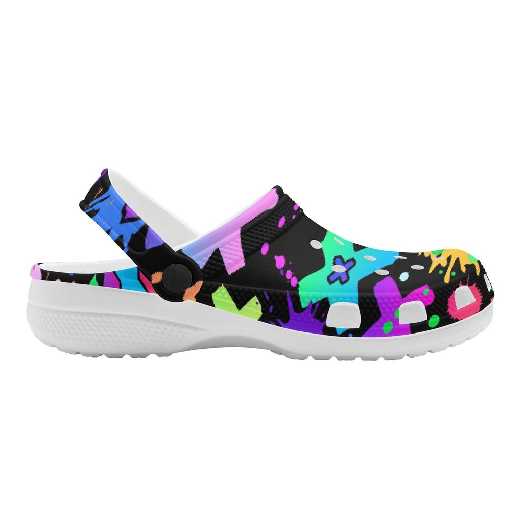 White EVA Clogs with Moon Star Print, Lightweight Slip On Garden Shoes, Breathable Beach Sandals, Indoor Outdoor Slippers for Men Women