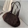 Korean Leopard Print Suede Shoulder Bag Women Portable Foldable Large Capacity Shopping Bag Retro Lightweight Zipper Armpit Bag