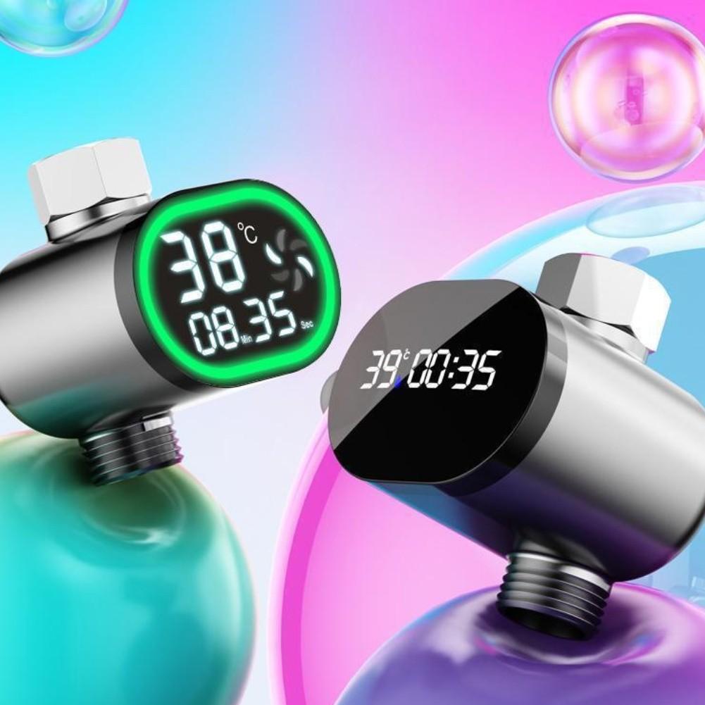 Durchflussbetriebenes Duschthermometer mit digitaler Echtzeitanzeige, Wasserbetrieben, keine Batterie erforderlich, Farbwechselnde Temperaturanzeige für Badezimmer Saf