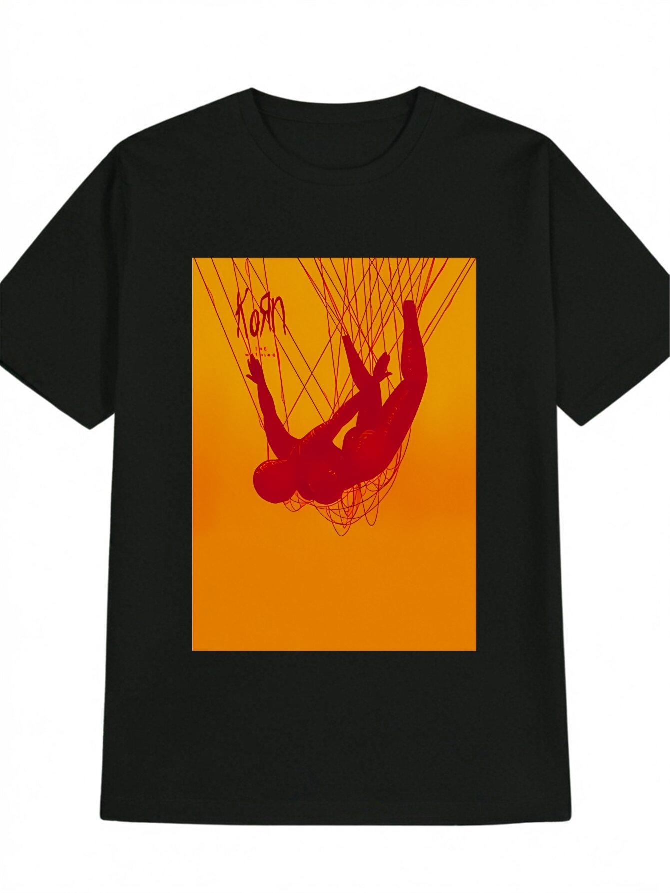 Casual Red Abstract Human Figure T-shirt - Casual Round Neck Tee with Bold Red Line Print L