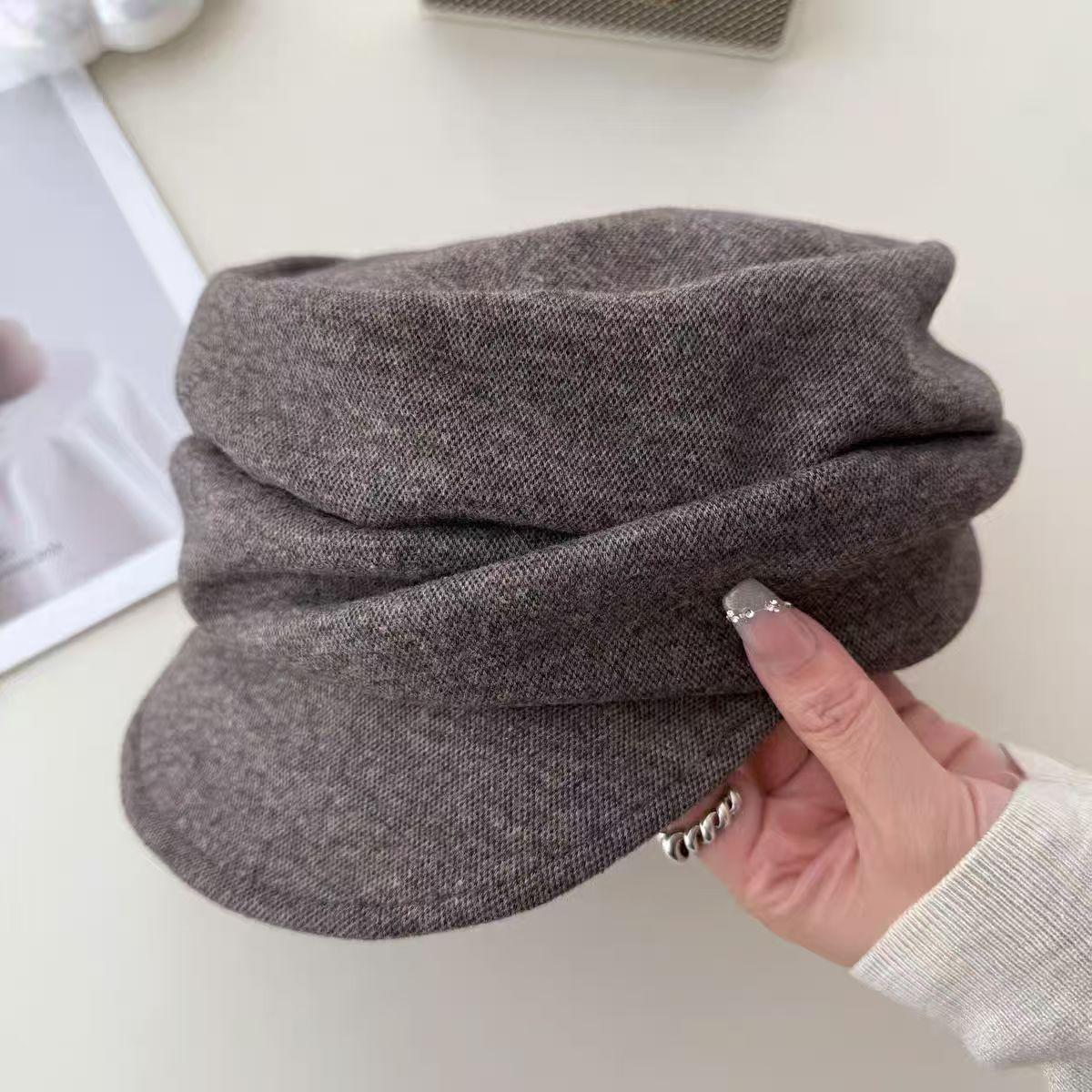 

Simple Korean version of wool blended delicate pleated newsboy hat women s autumn and winter comfortable and fashionable versatile face small and soft One size fits all темно-коричневого кольору