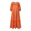 Oversized Women Lace Patchwork Puff Sleeve Print Casual Loose Pleated Long Dress