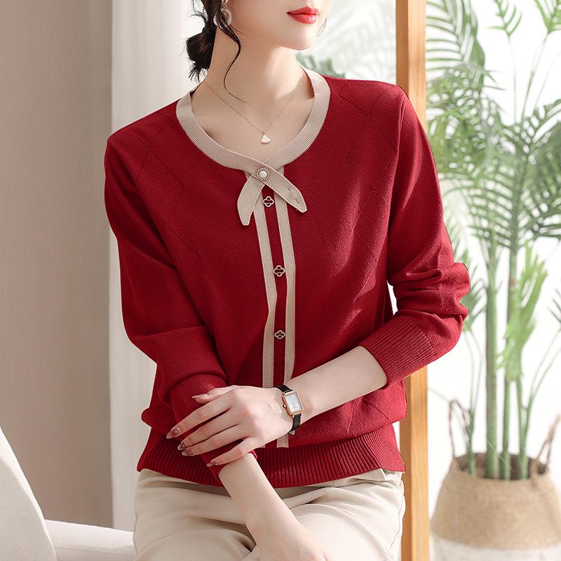 

Свитер Ранняя Осень 2025: Вязаный топ для молодой мамы и женщин среднего возраста One Size вино красного