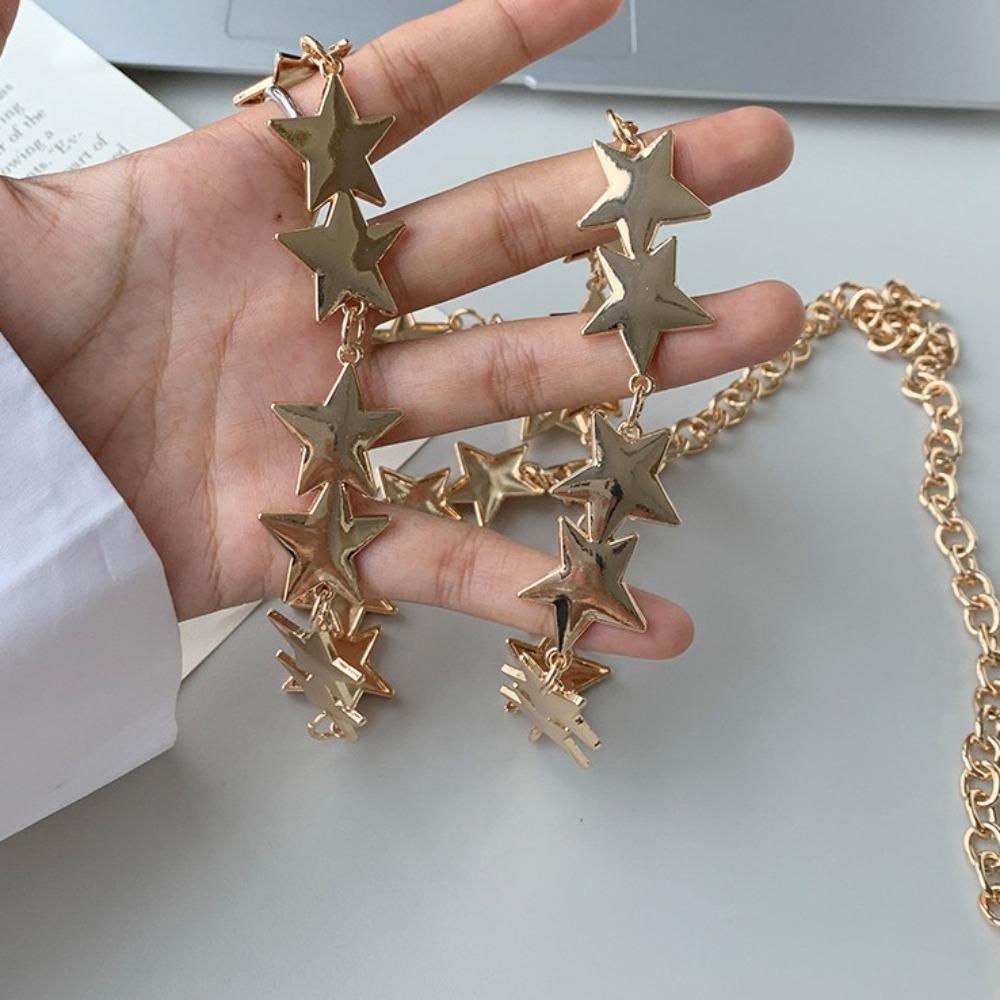Adjustable Tassel Waist Chain Vintage Metal Star Waist Chain  Women Decorative Body Jewelry
