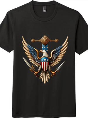 Patriotic Bald Eagle Sword T-Shirt - USA Flag Unisex Veteran Tee