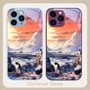 Sunshine Penguin Gold Purple For Iphone 16 Plus 15 14 13 12 Mini 11 Pro Max X XS XR 7 8 Plus 2022 Tempered Glass Phone Case