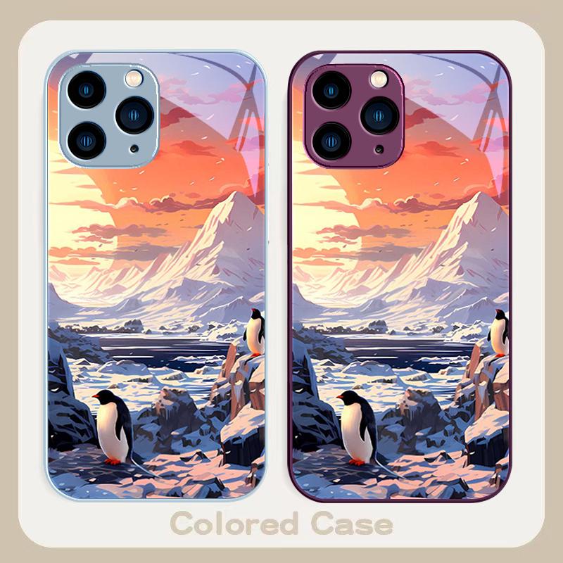 Sunshine Penguin Gold Purple For Iphone 16 Plus 15 14 13 12 Mini 11 Pro Max X XS XR 7 8 Plus 2022 Tempered Glass Phone Case
