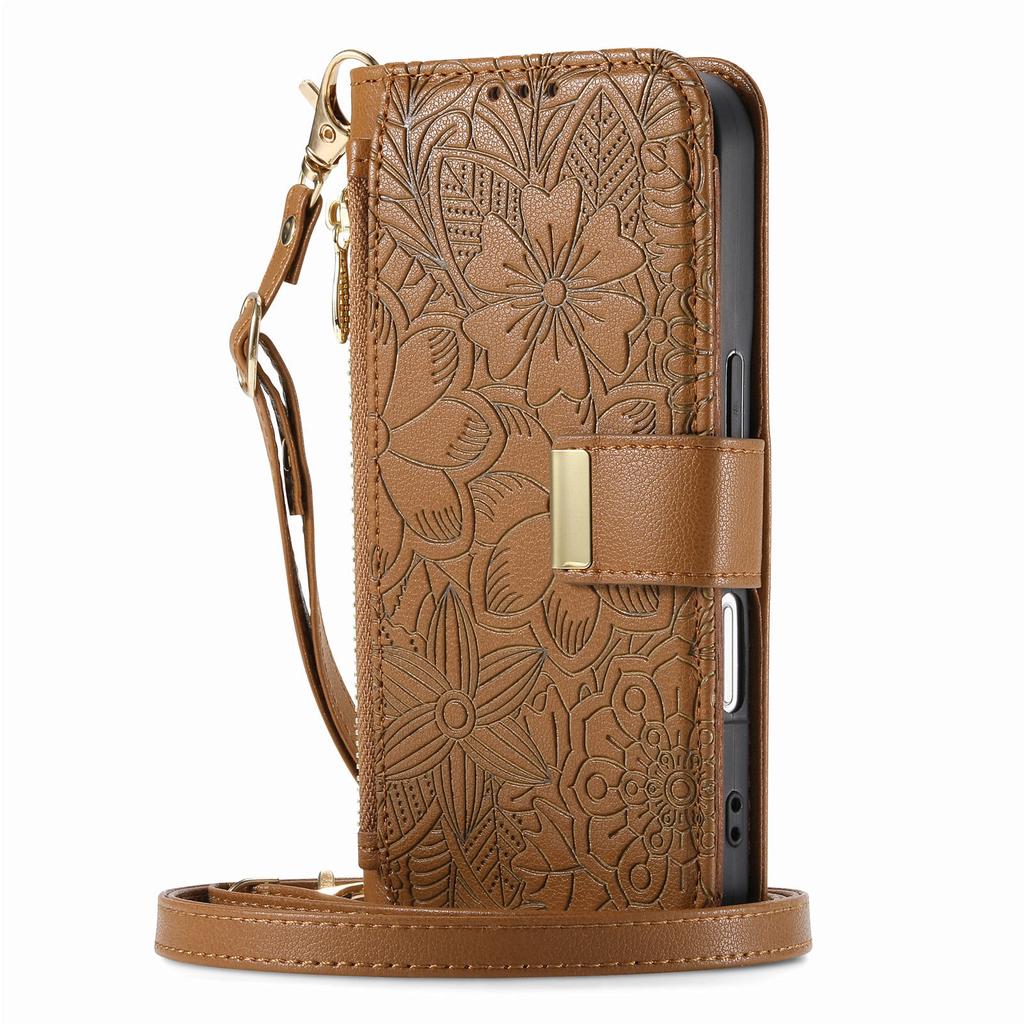 Floral Leather Wallet Case for Samsung Galaxy A05-A71 / S24-S25 series...with Detachable Shoulder Strap