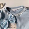 Girls' Casual Lace Short-sleeved T-shirt For Summer, Cute Cat Print Children's Top