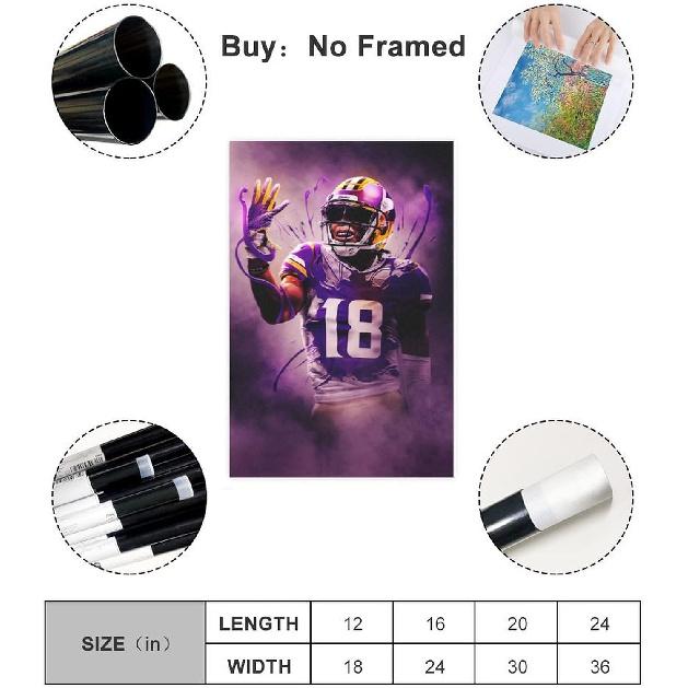 Sports Poster Justin Jefferson Canvas Poster Wall Art Decor Print Picture Paintings for Living Room Bedroom Decoration 12x18inch(30x45cm) Unframe:
