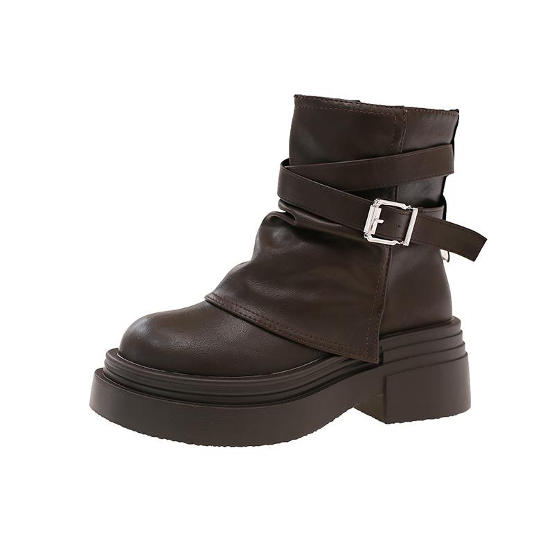 Martin boots women's 2025 new brown summer single boots platform short boots Maillard heightening pile pants tube boots